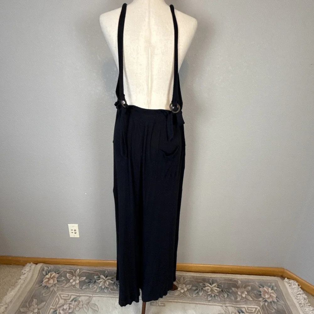 Free People Beach Salopette Shelby Wide Leg Jumpsuit Overall Size M Black Pocket